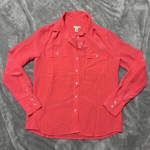 J Crew Silk Button Up Shirt Womens 6 coral Pink Long Sleeve Lightweight summer